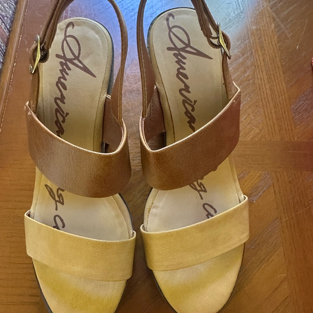 American Rag Women's Brown and Tan Sandals. 4 inches wedge heel